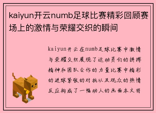 kaiyun开云numb足球比赛精彩回顾赛场上的激情与荣耀交织的瞬间